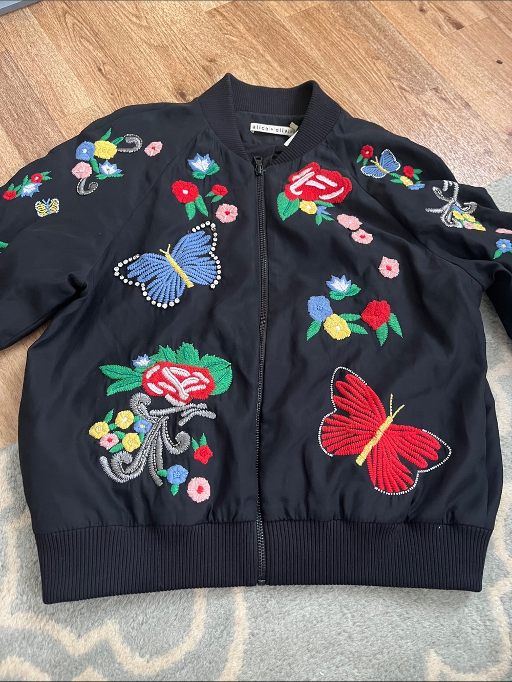 Alice + Olivia Embroidered Floral Bomber Jacket